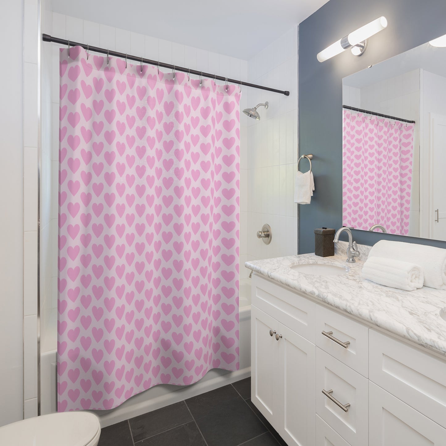 Pink Hearts Shower Curtain